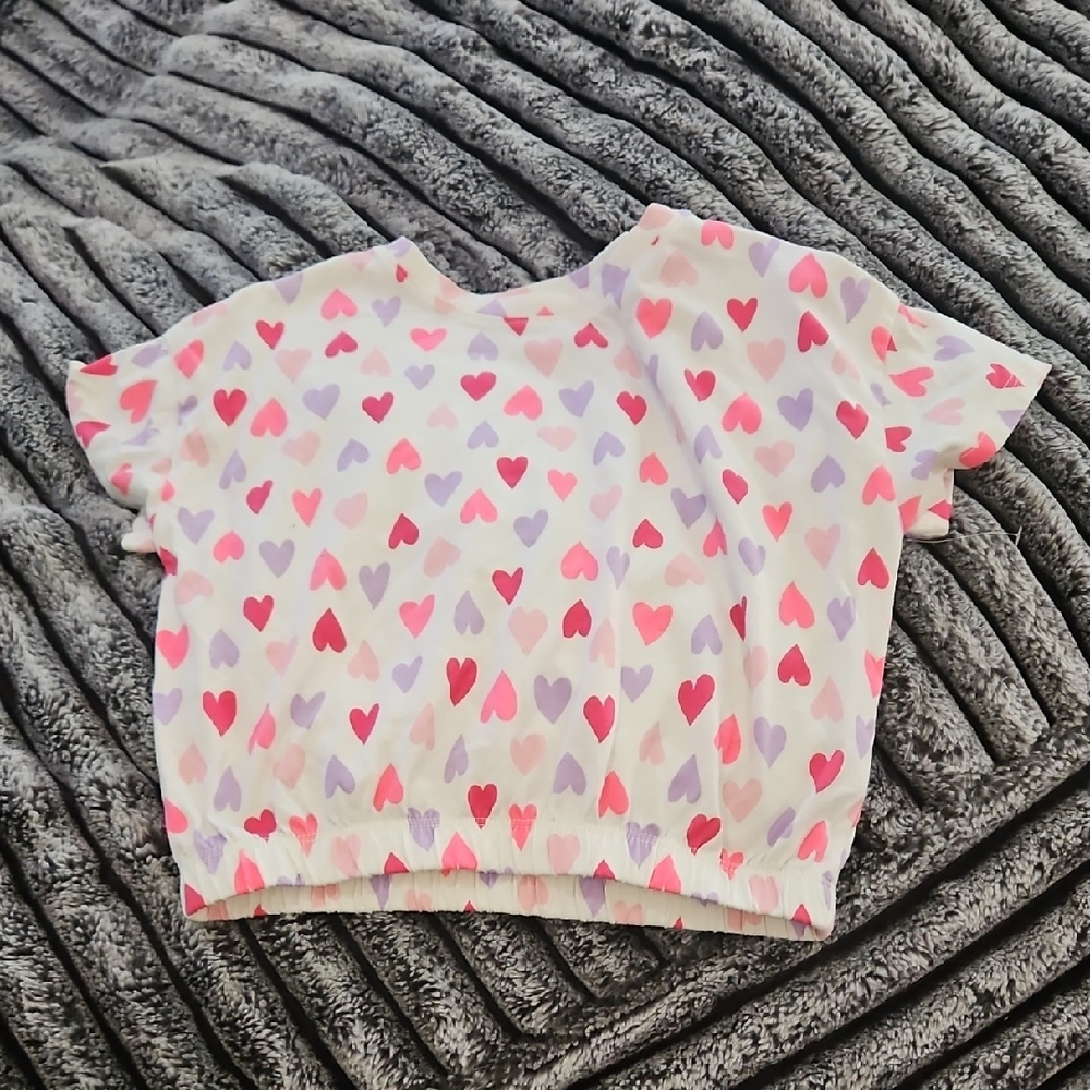BCG Kids Heart Pattern Short Sleeve Cropped Tee - Pink, Purple, White